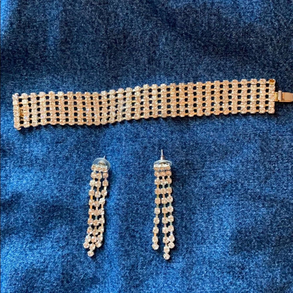 Rhinestone Bracelet & Earrings Set
